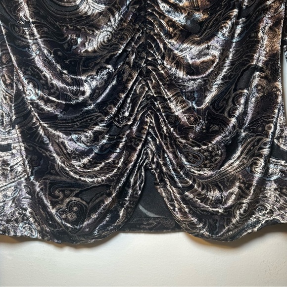 Context Black Gray Paisley Dark Romantic Velvet Burnout Whimsigoth Blouse Size M - Picture 5 of 16